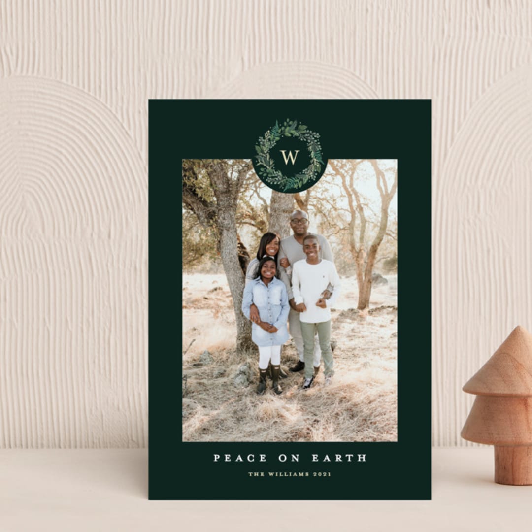 "Peace On Earth" - Holiday Cards in Spruce by Susan Moyal - Front
