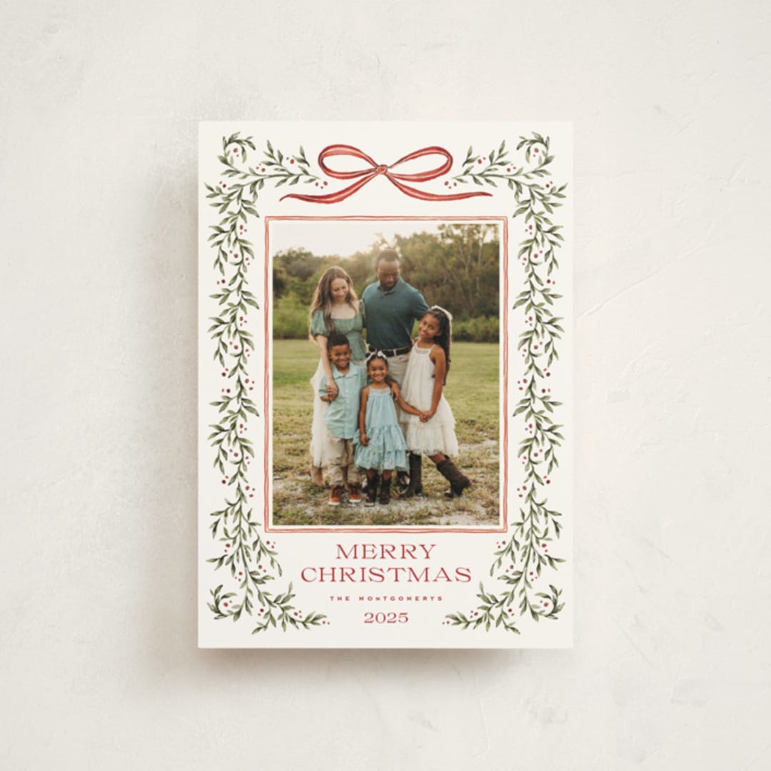 "Laurel Wreath" - Holiday Cards in Holly Berry by Wildfield Paper Co - Front