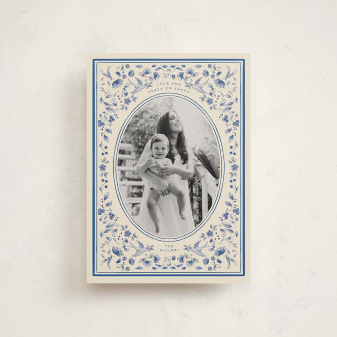 "Peaceful Blooms in Blue" - Holiday Cards in Porcelain by Sabrin Deirani - Front