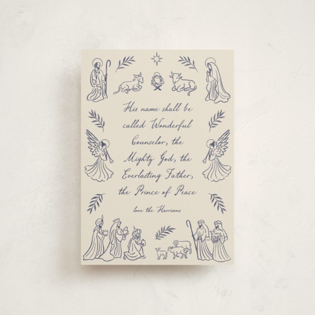 "Nativity" - Holiday Cards in Indigo by Jamie Alexander - Front