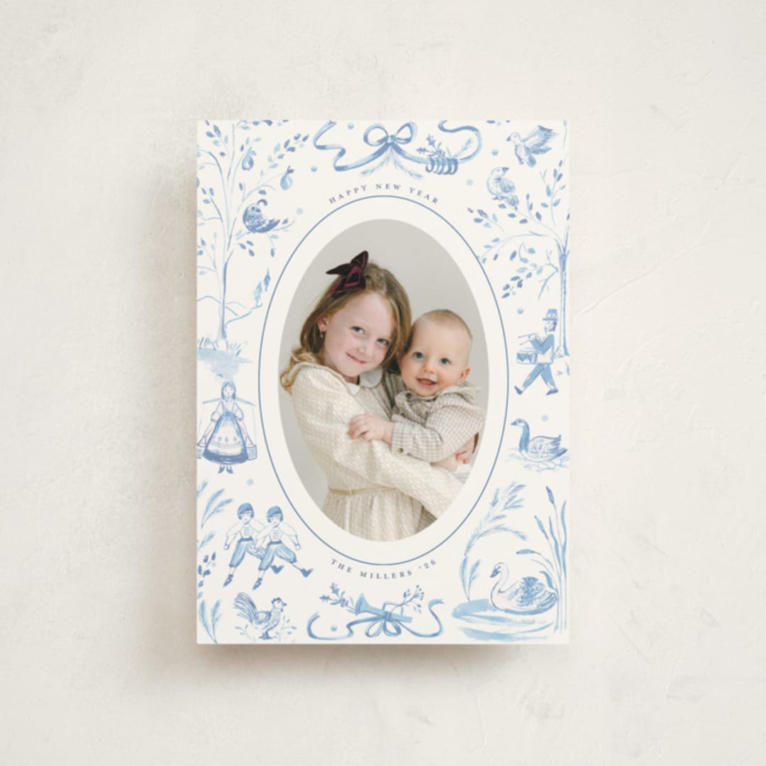 "12 Days of Christmas Toile" - Holiday Cards in Ice by Teju Reval - Front