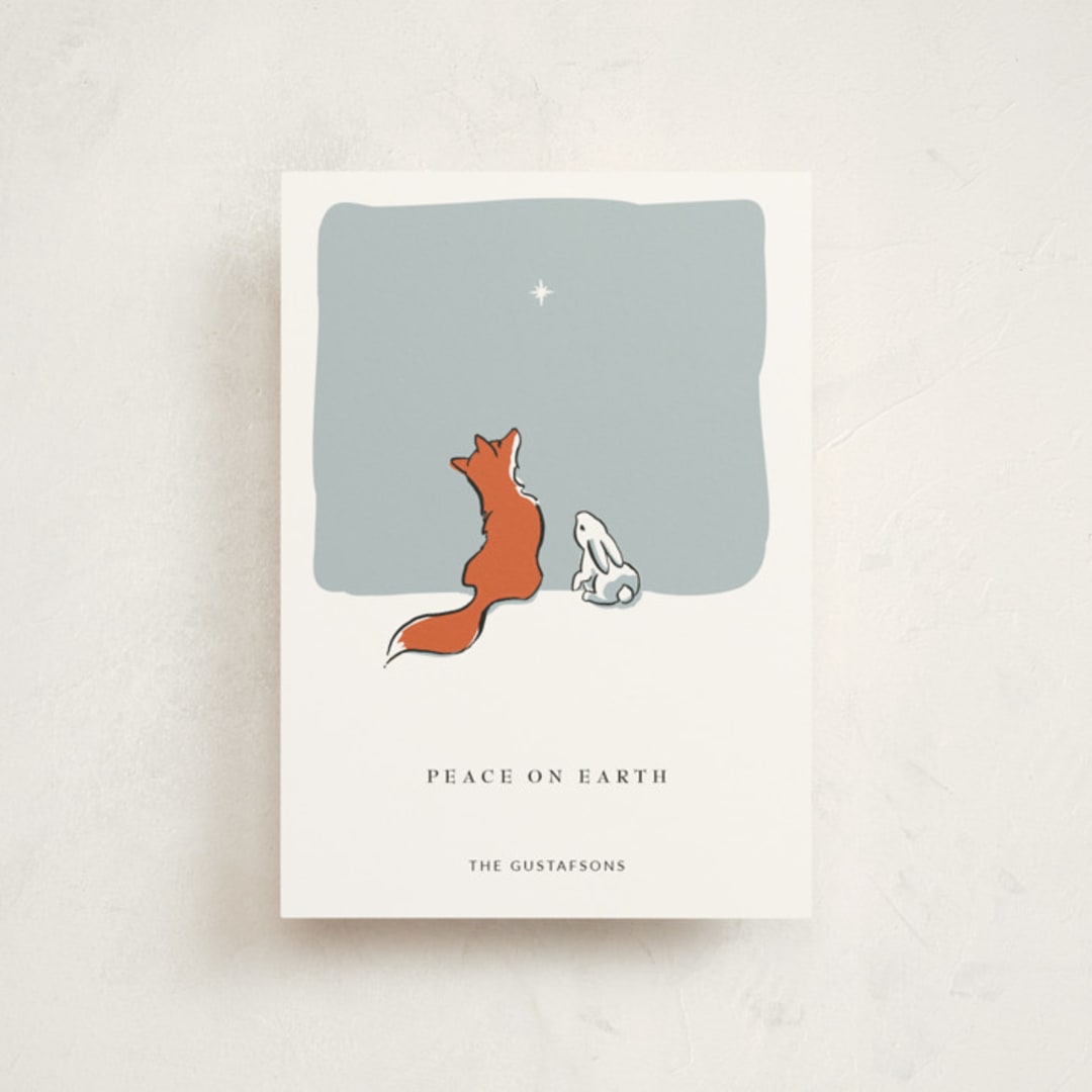 "Peace on Earth fox and rabbit" - Holiday Cards in Frost by Diane Pearse - Front