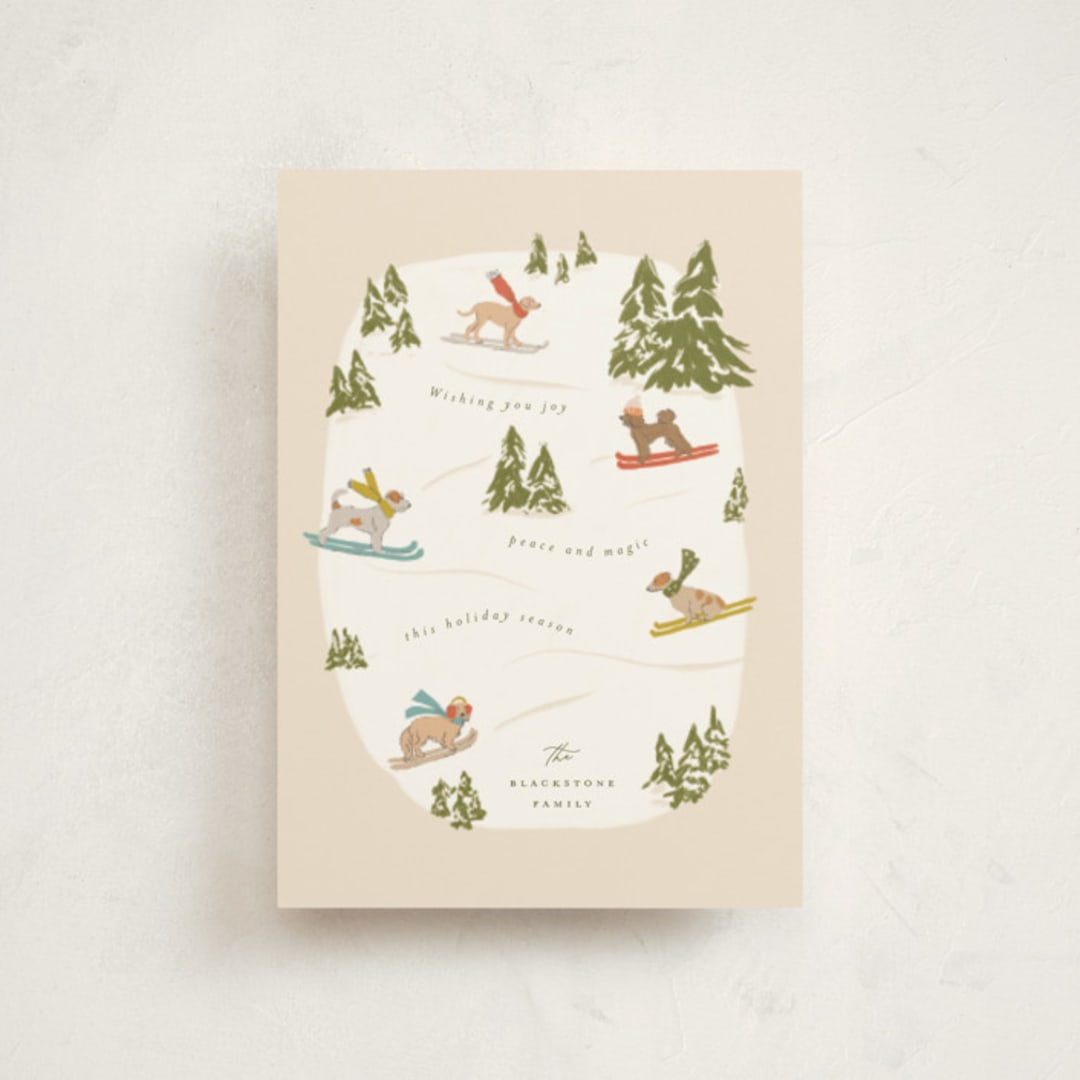 "Snow Dogs" - Holiday Cards in Almond by Vera Lim - Front