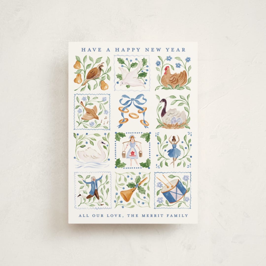 "12 days of Christmas stamps" - Holiday Cards in Goose Egg by Sarah Knight - Front
