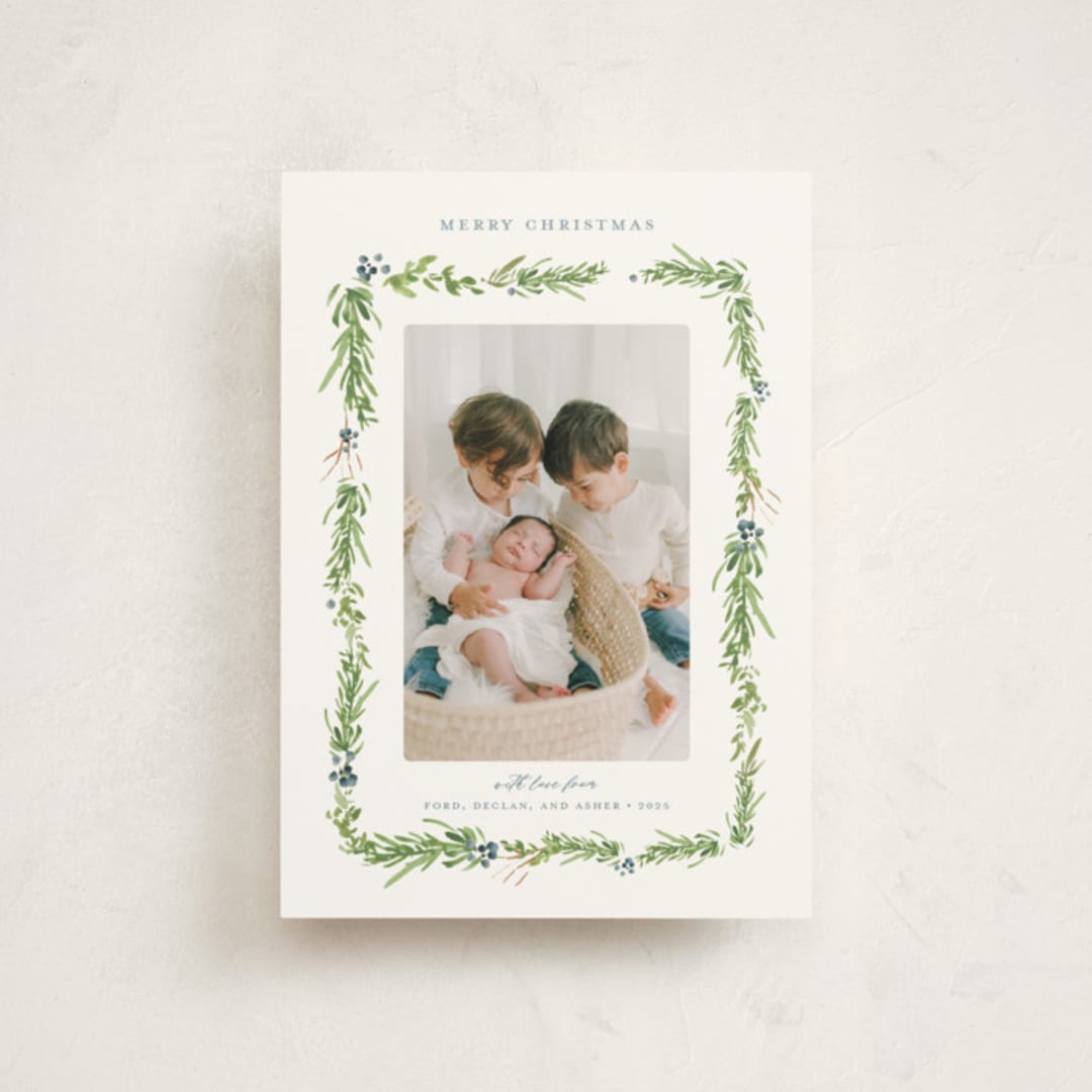 "Berry Garland" - Holiday Cards in Blue Spruce by Melinda Denison - Front