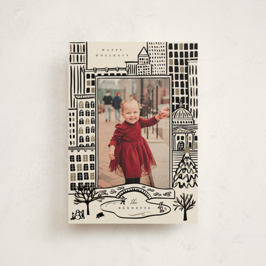 "City Sketch" - Holiday Cards in Licorice by Ekko Studio - Front