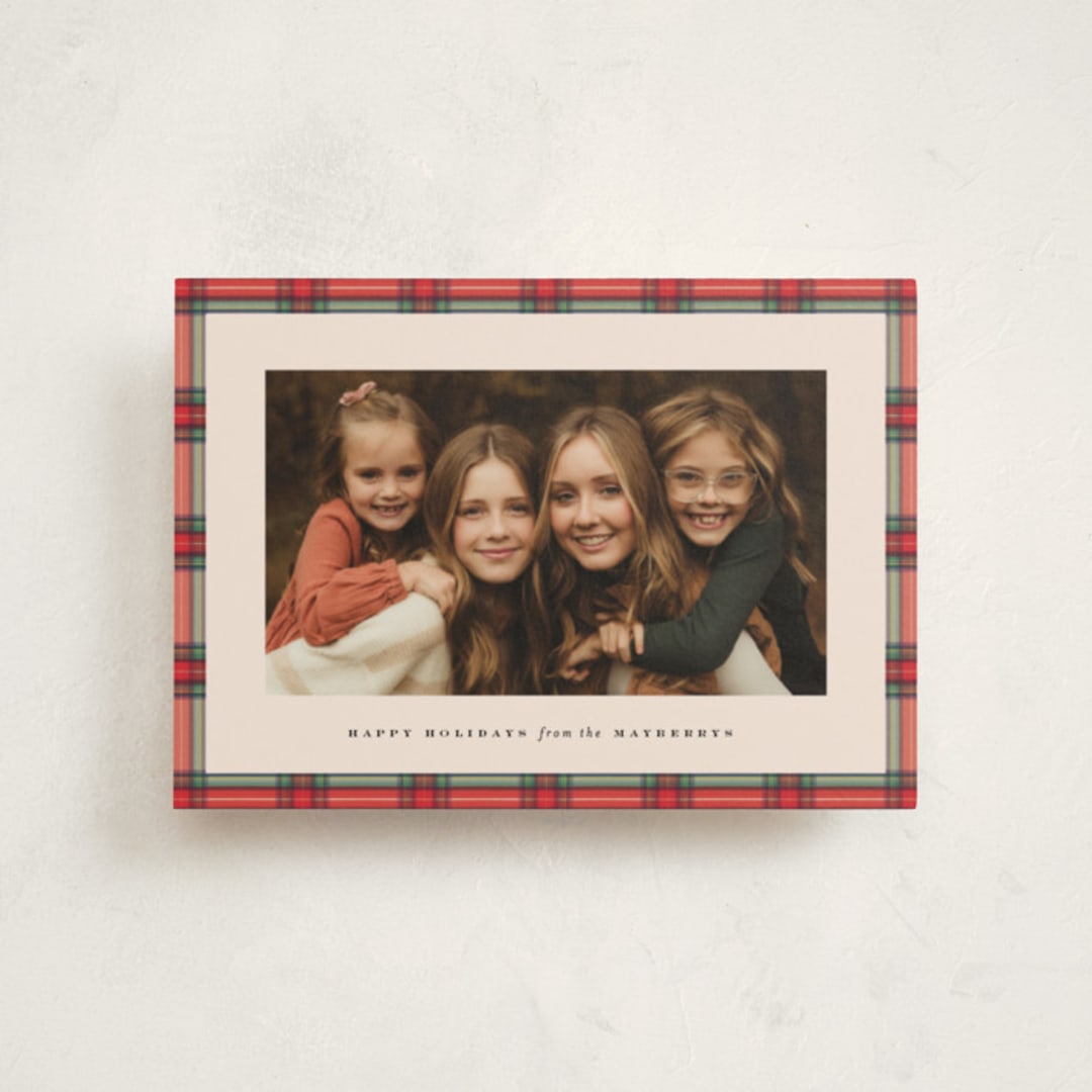 "Taffeta Tartan" - Holiday Cards in Holly Berry by Olivia Kanaley Inman - Front