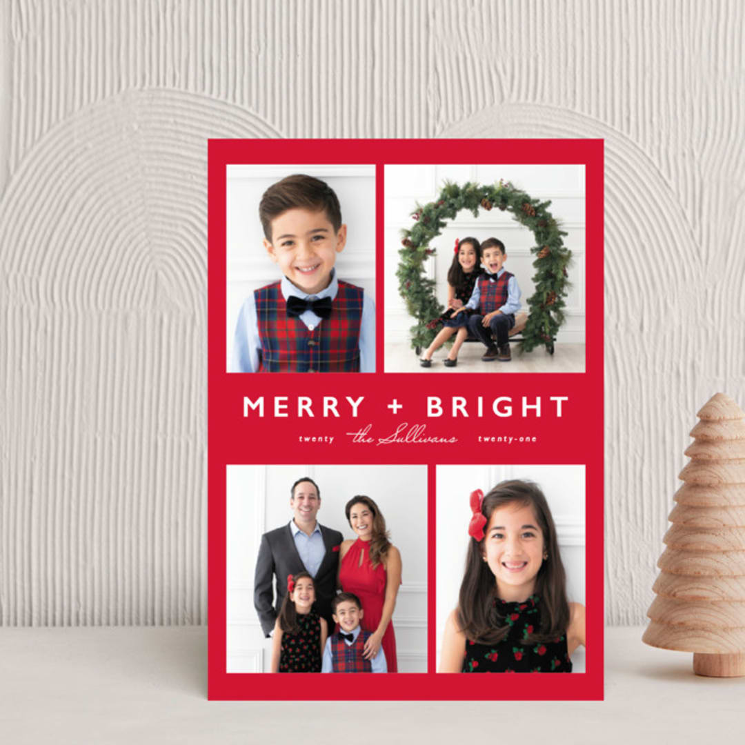 "Merry + Bright" - Holiday Cards in Rudolph by Hudson meet Rose - Front