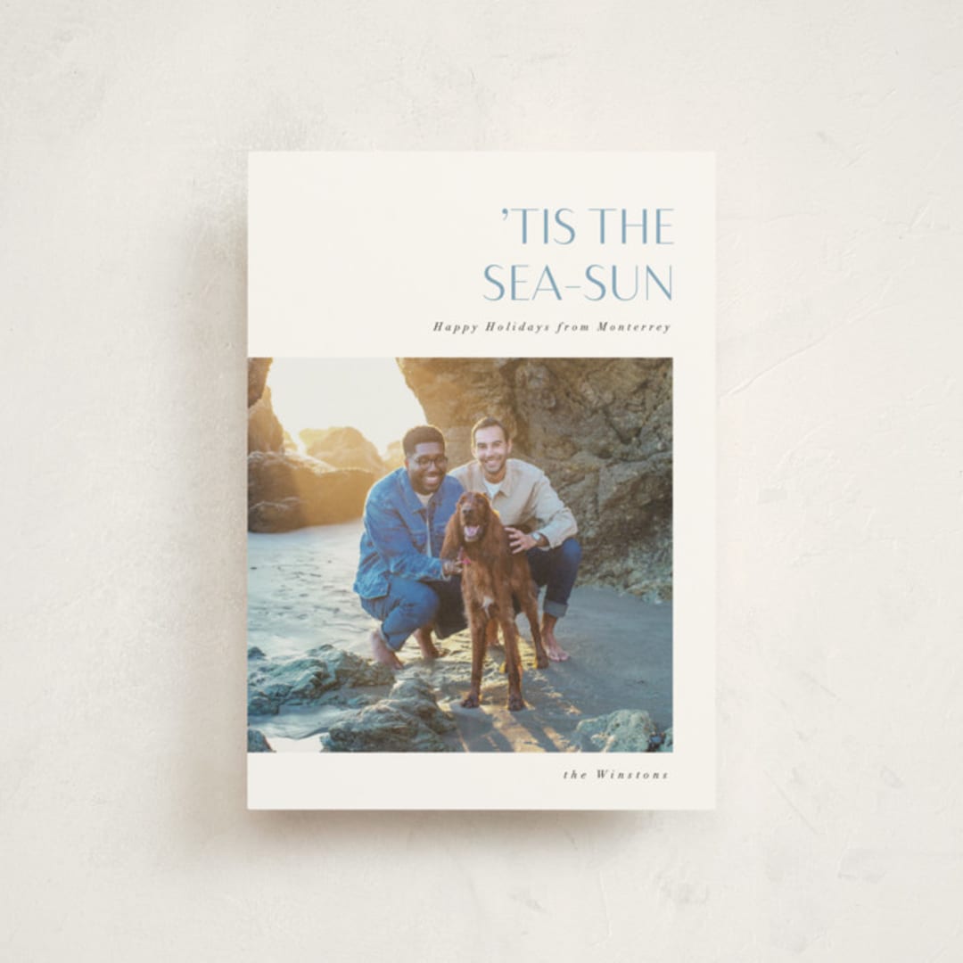 "Tis the Sea-Sun" - Holiday Cards in Sea spray by Corinne Malesic - Front