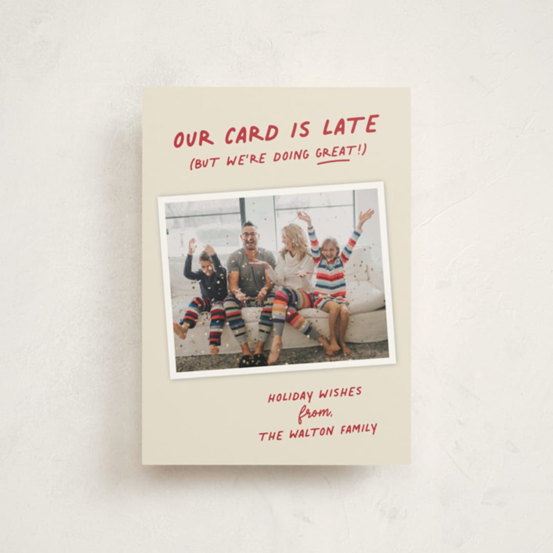 "Late but Great" - Holiday Cards in Berry by Louise Kay - Front