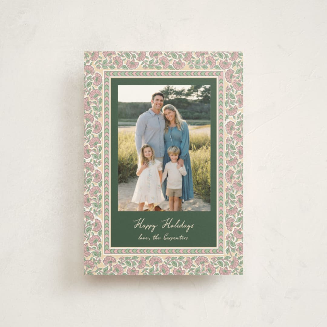 "Floral block print" - Holiday Cards in Forest by Creo Study - Front