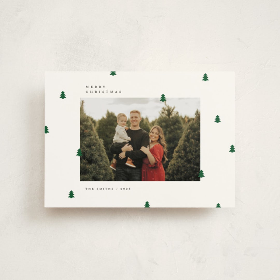 "Scattered Trees" - Holiday Cards in Cotton by Michelle Taylor - Front