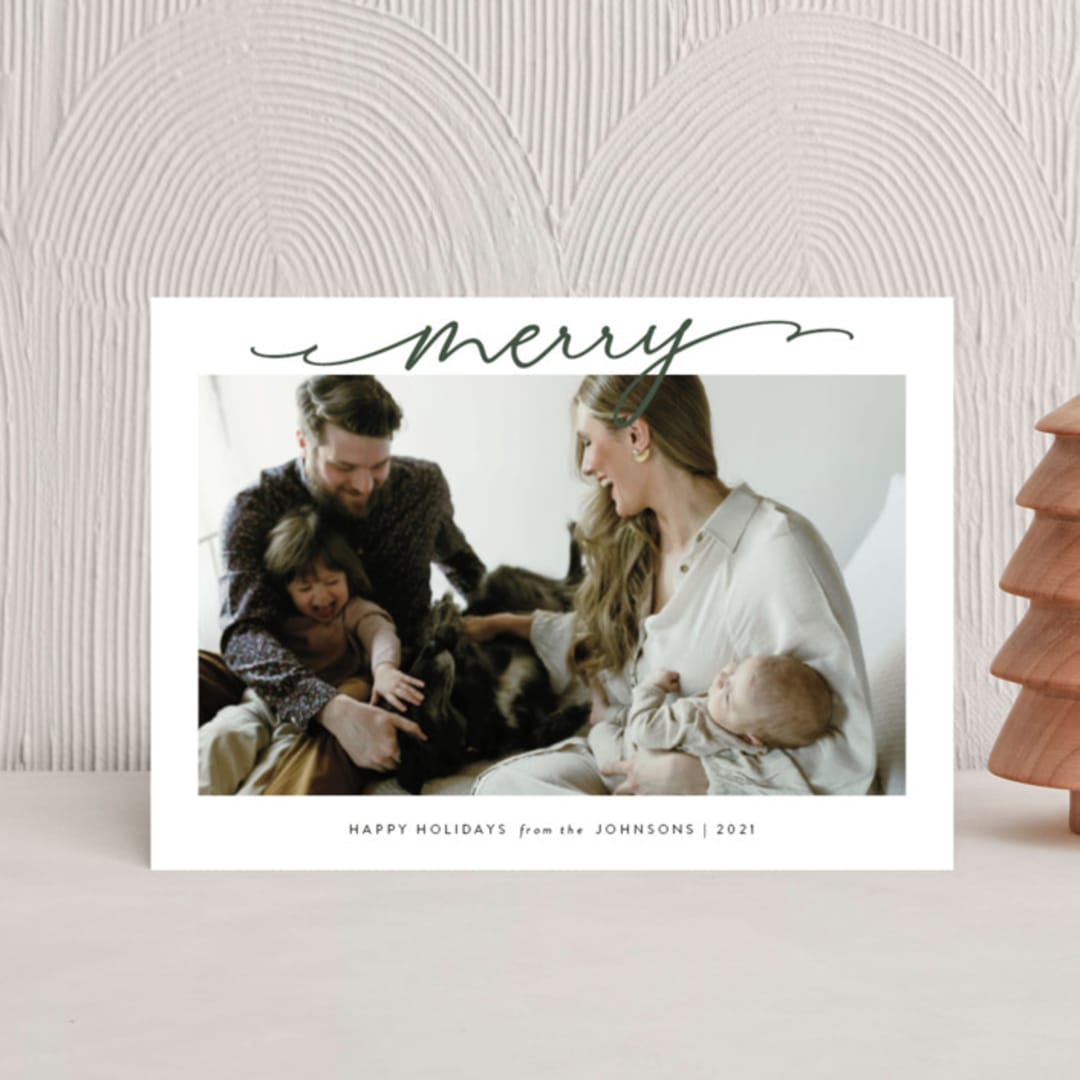 "Scripted Merry" - Holiday Cards in Hunter by Kasia Labocki - Front