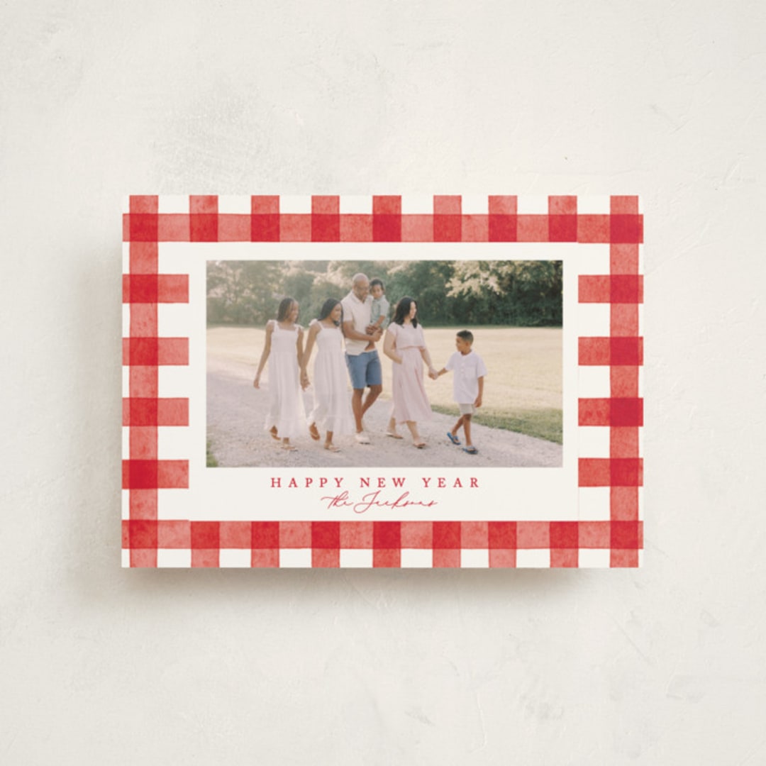 "Merry Gingham" - Holiday Cards in Santa Suit by Brooke Chandler - Front