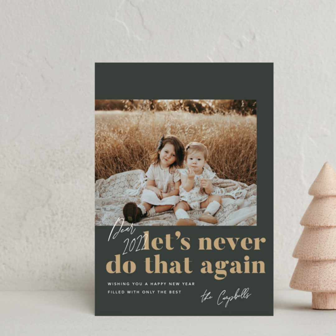 "Never Again" - Holiday Cards in Charcoal by Robert and Stella - Front