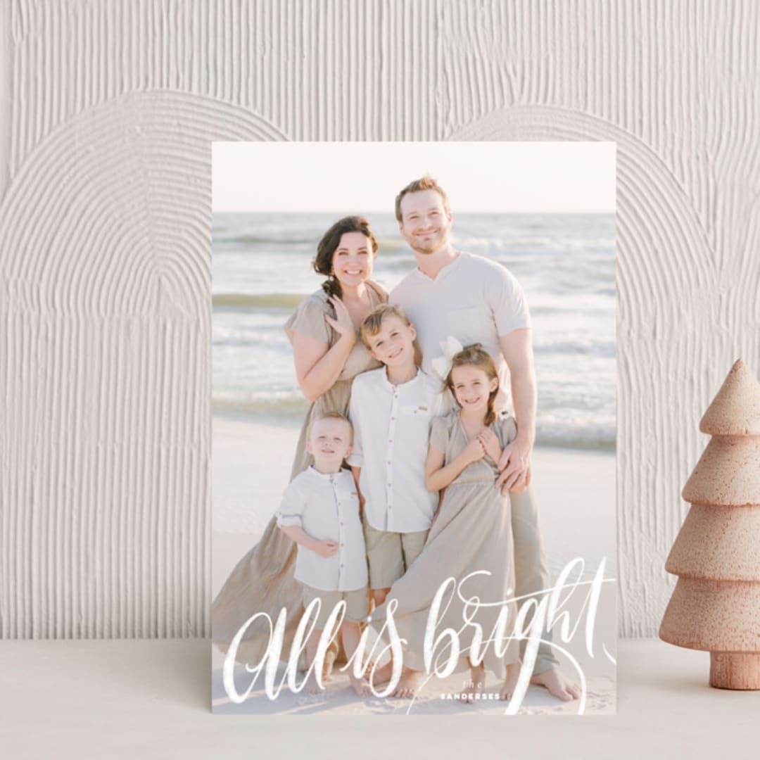 "All is Bright" - Holiday Cards in Frost by Pink House Press - Front