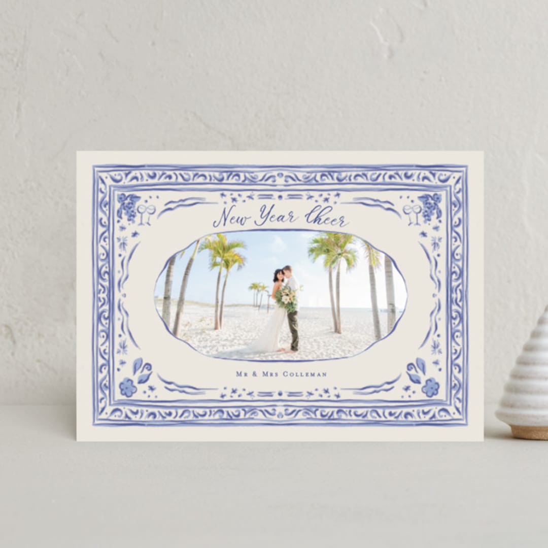 "cheerful frame" - Holiday Cards in Blue Joy by Lucrecia Caporale - Front