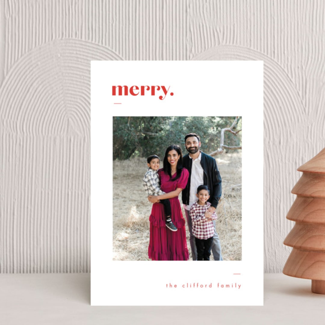 "Bold Merry" - Holiday Cards in Cranberry by That Girl Press - Front