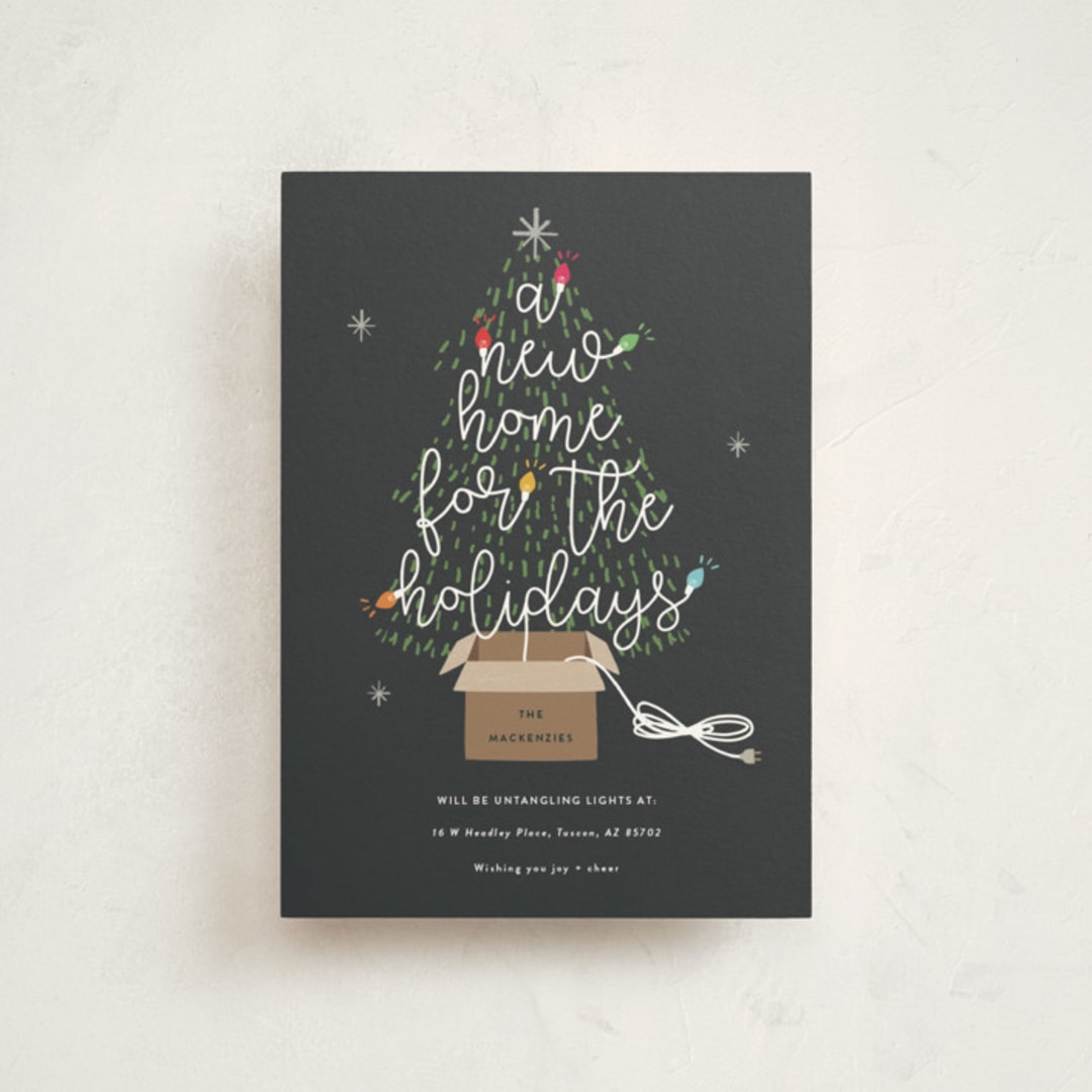 "Twinkling New Home" - Holiday Cards in Charcoal by Corinne Malesic - Front