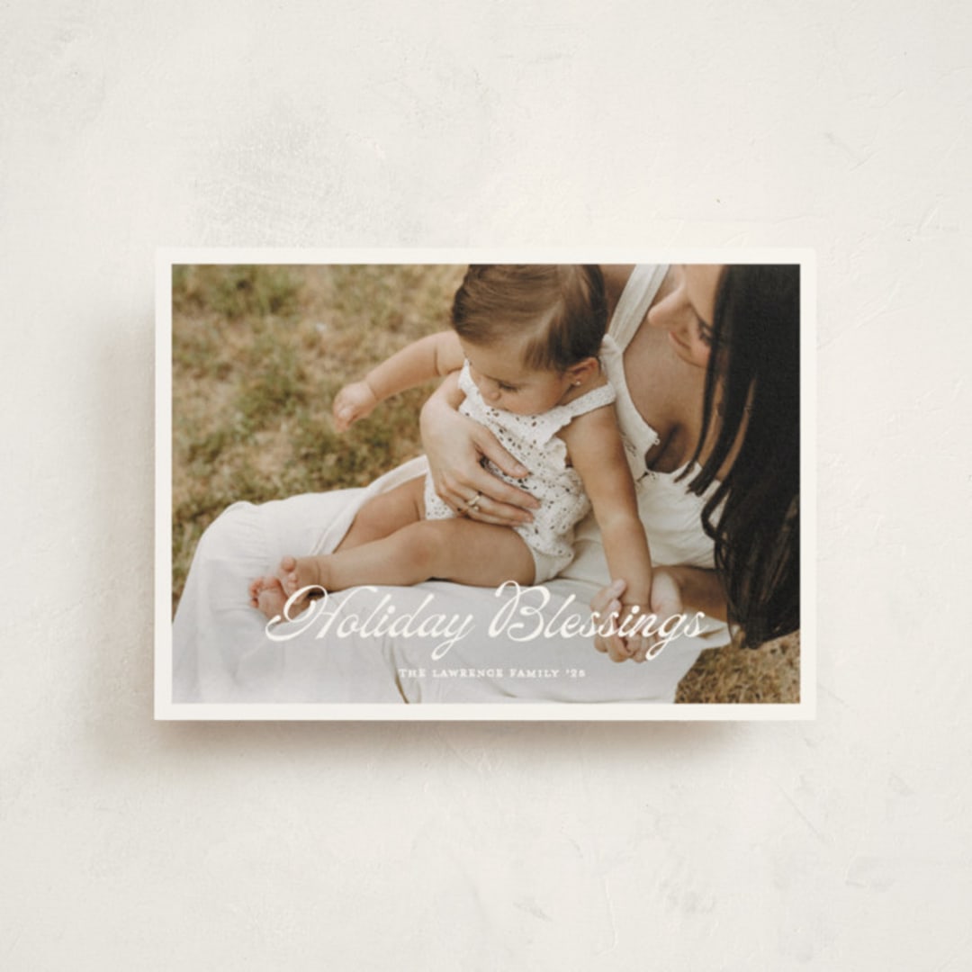 "Scripted Greeting" - Holiday Cards in Snow by Devika Keskar - Front