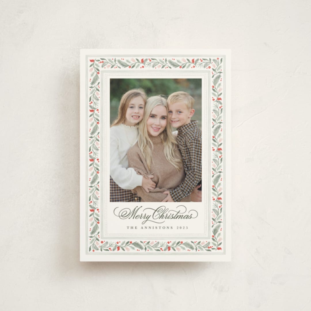 "Painted Garland" - Holiday Cards in Berry by Kristen Smith - Front