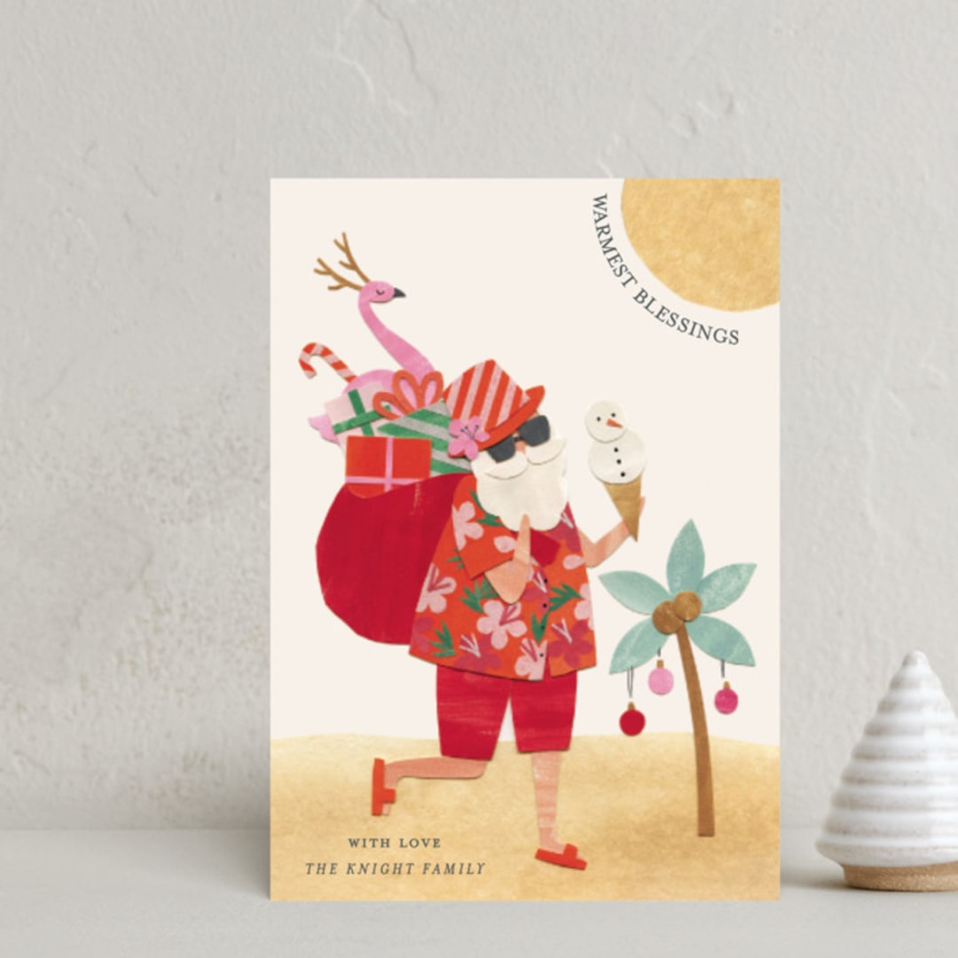 "Beach Santa" - Holiday Cards in Hibiscus by Sarah Knight - Front
