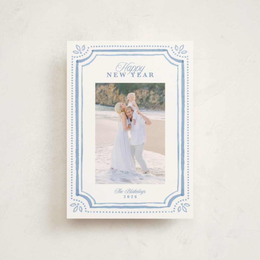 "Fine Frame" - Holiday Cards in Blue Jay by Melanie Kosuge - Front