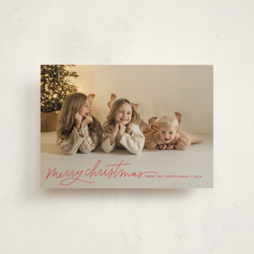 "Merry Christmas Script" - Holiday Cards in Holly Berry by Kristen Magee - Front