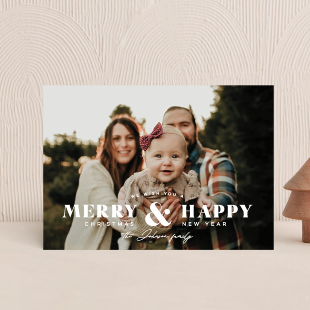 "Merry & Happy" - Holiday Cards in Cloud by Michelle Taylor - Front