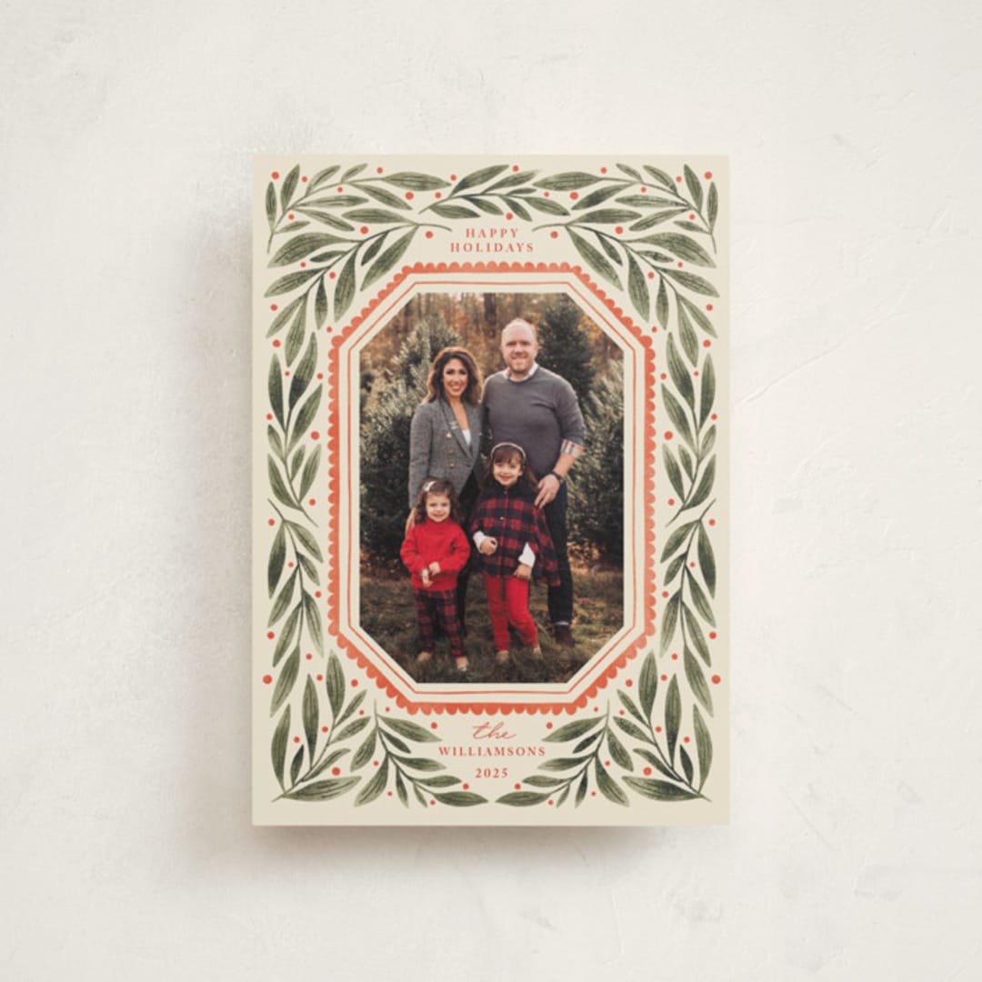 "Botanical Scallop Frame" - Holiday Cards in Wintergreen by Kristen Magee - Front