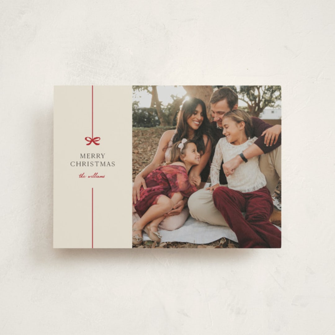 "Bow" - Holiday Cards in Poinsettia by Pixel and Hank - Front