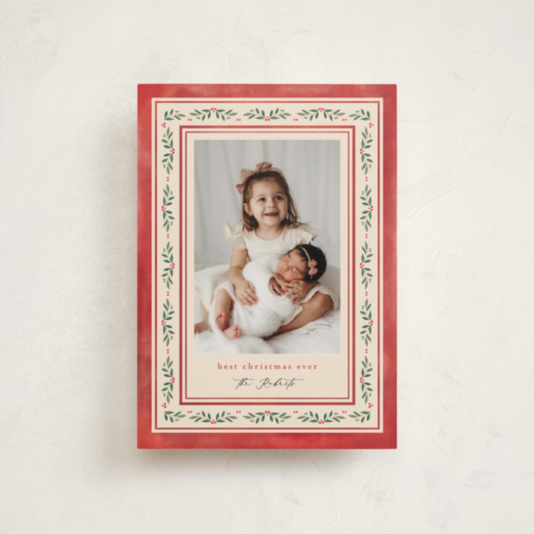 "Floral Folk" - Holiday Cards in Holly Berry by Mansi Verma - Front