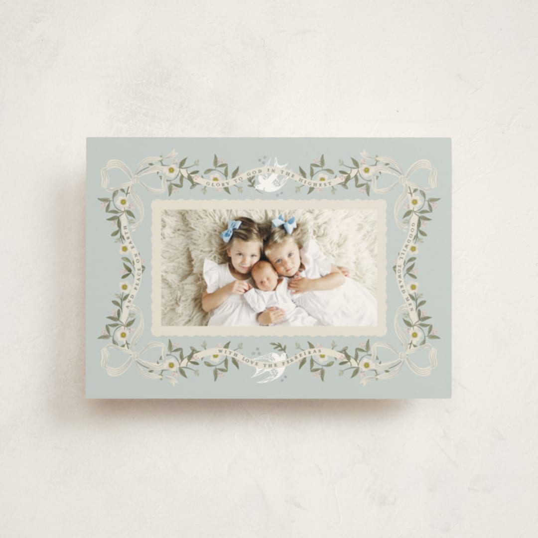"Ribbon of Grace" - Holiday Cards in Blue Spruce by Ana de Sousa - Front