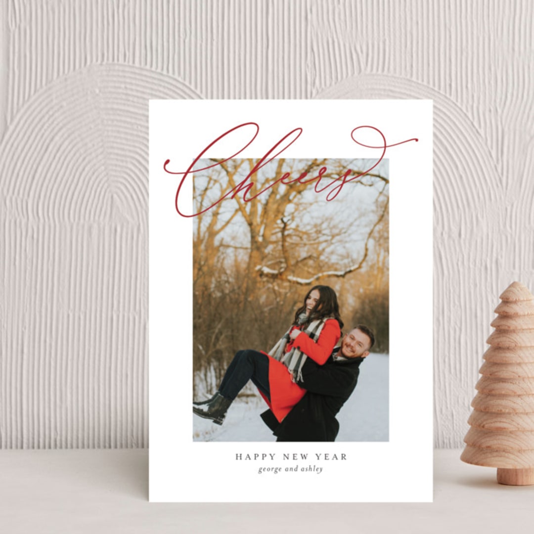 "Love and Cheers" - Holiday Cards in Poinsettia by Angellia Stefanie - Front