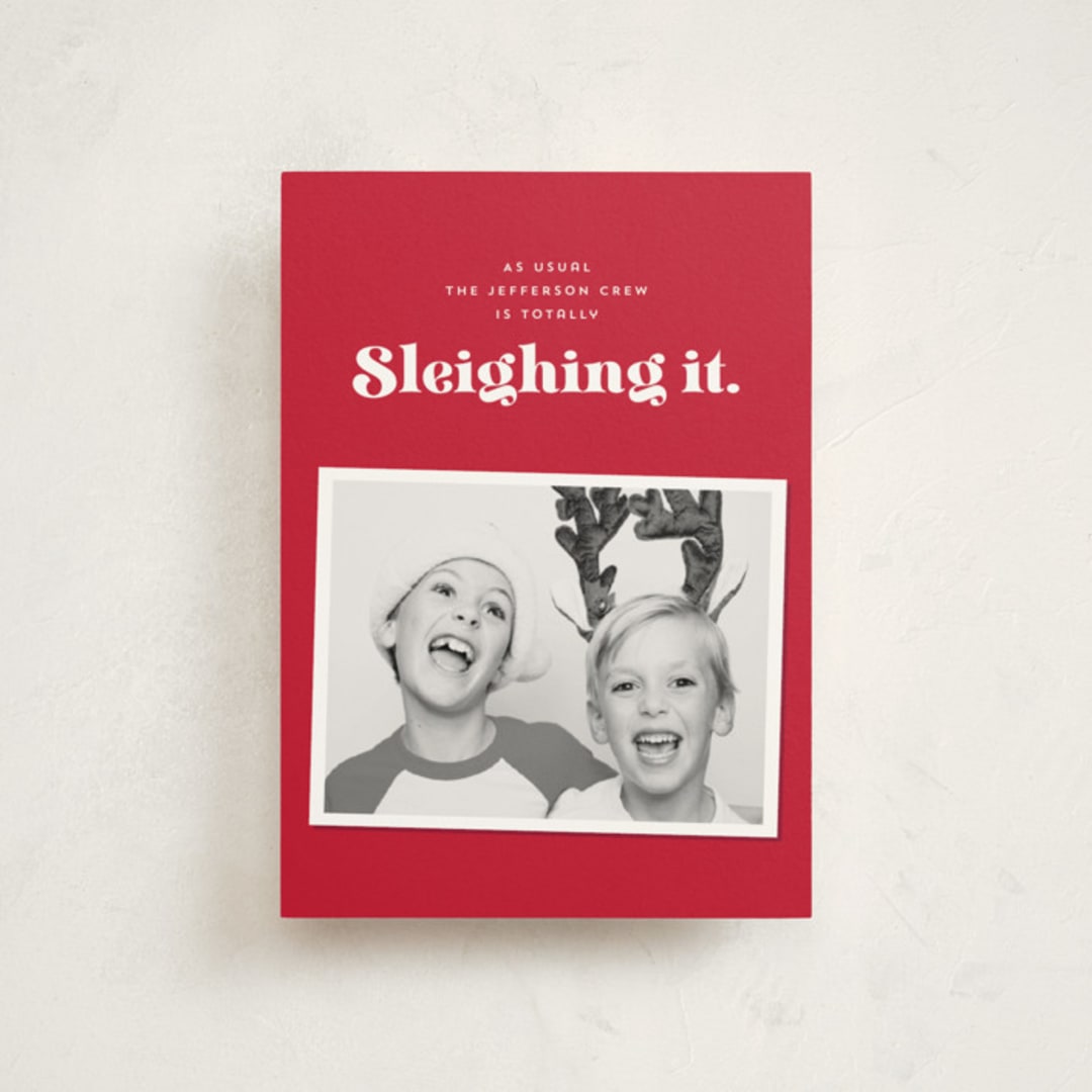 "Sleighing It" - Holiday Cards in Santa by Corinne Malesic - Front