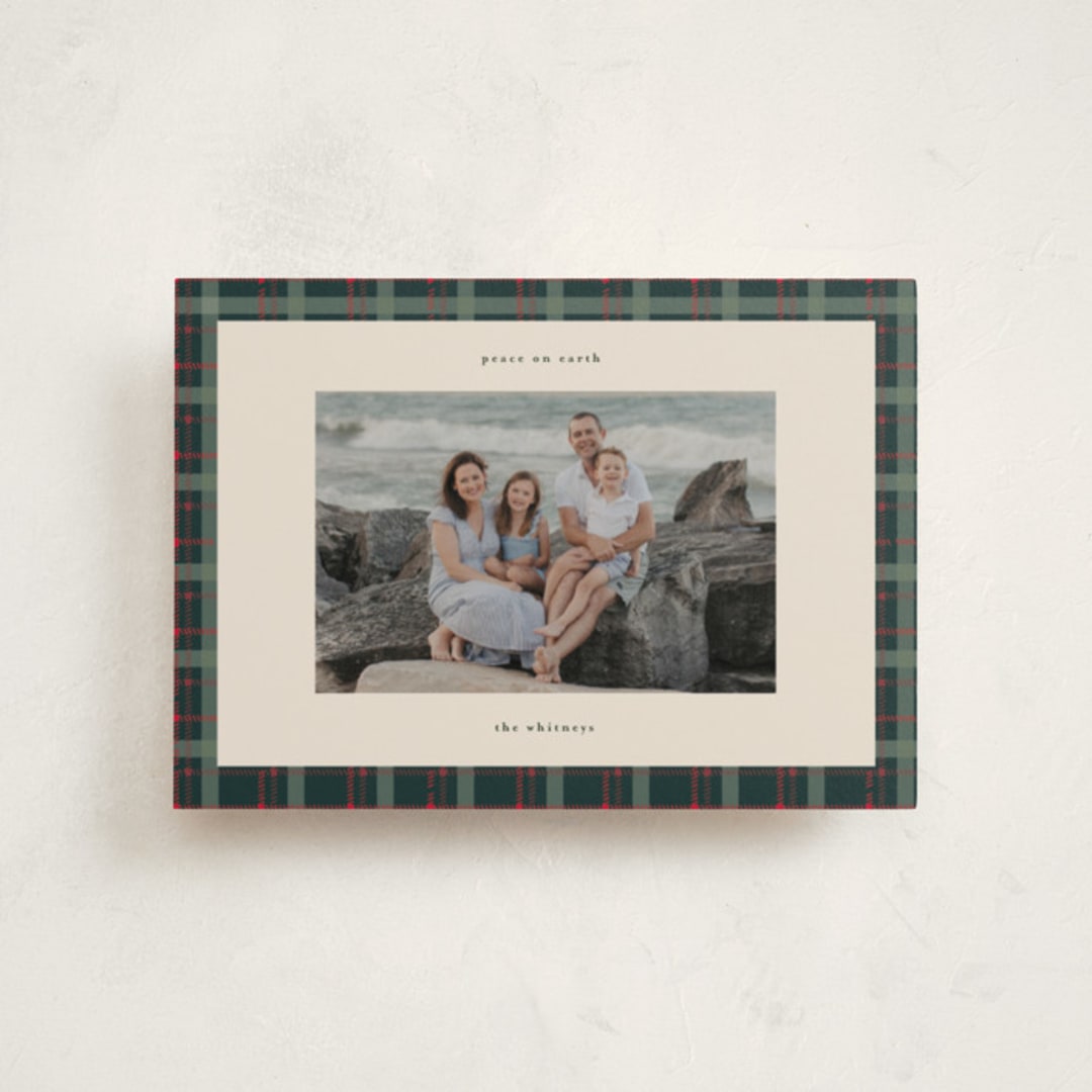 "Plaid Peace" - Holiday Cards in Wreath by Makewells - Front