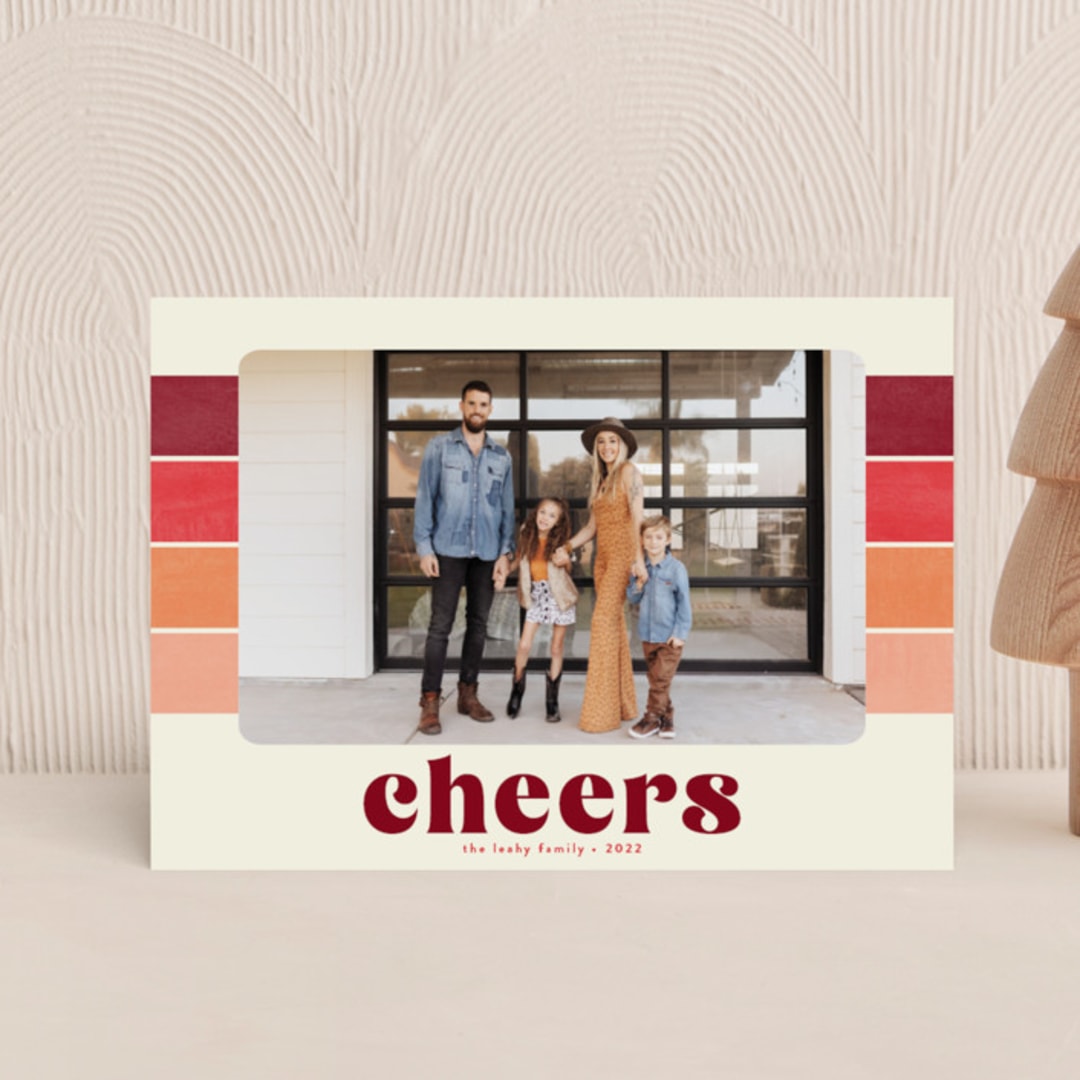 "Vintage Stripe" - Holiday Cards in Cranberry by Annie Holmquist - Front
