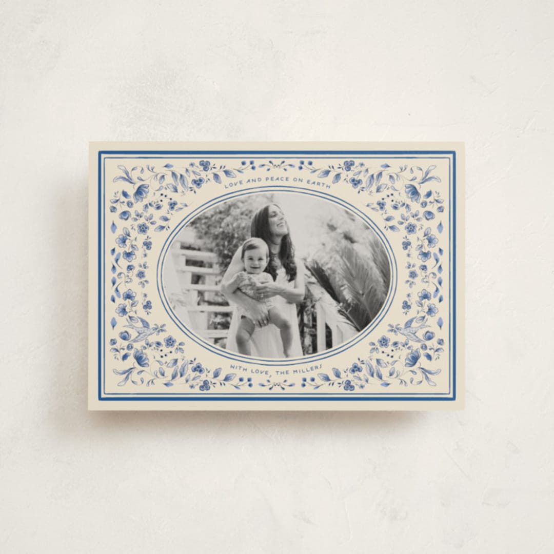 "Peaceful Blooms in Blue" - Holiday Cards in Porcelain by Sabrin Deirani - Front