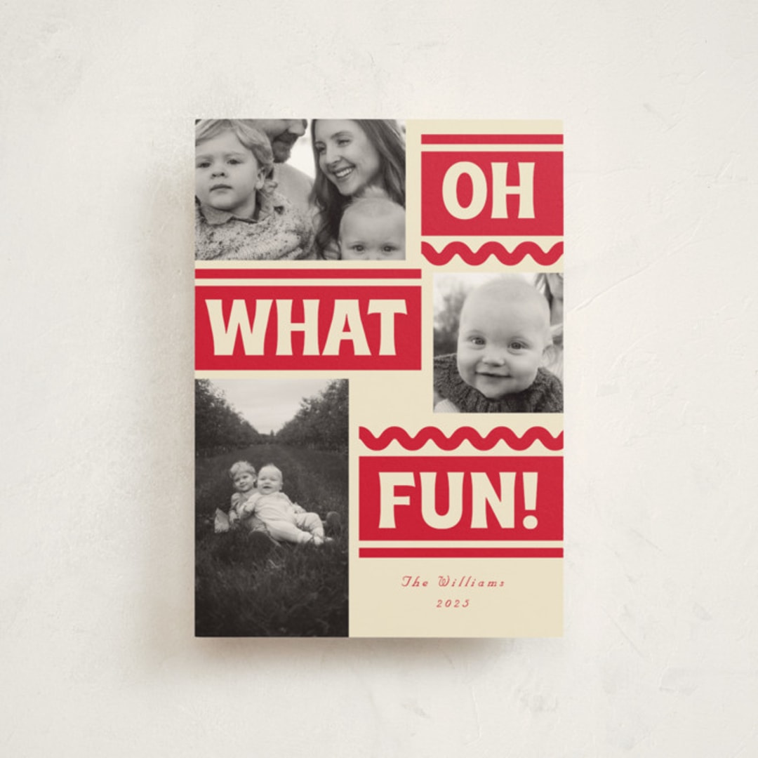 "Ski Slope" - Holiday Cards in Cranberry by Baumbirdy - Front