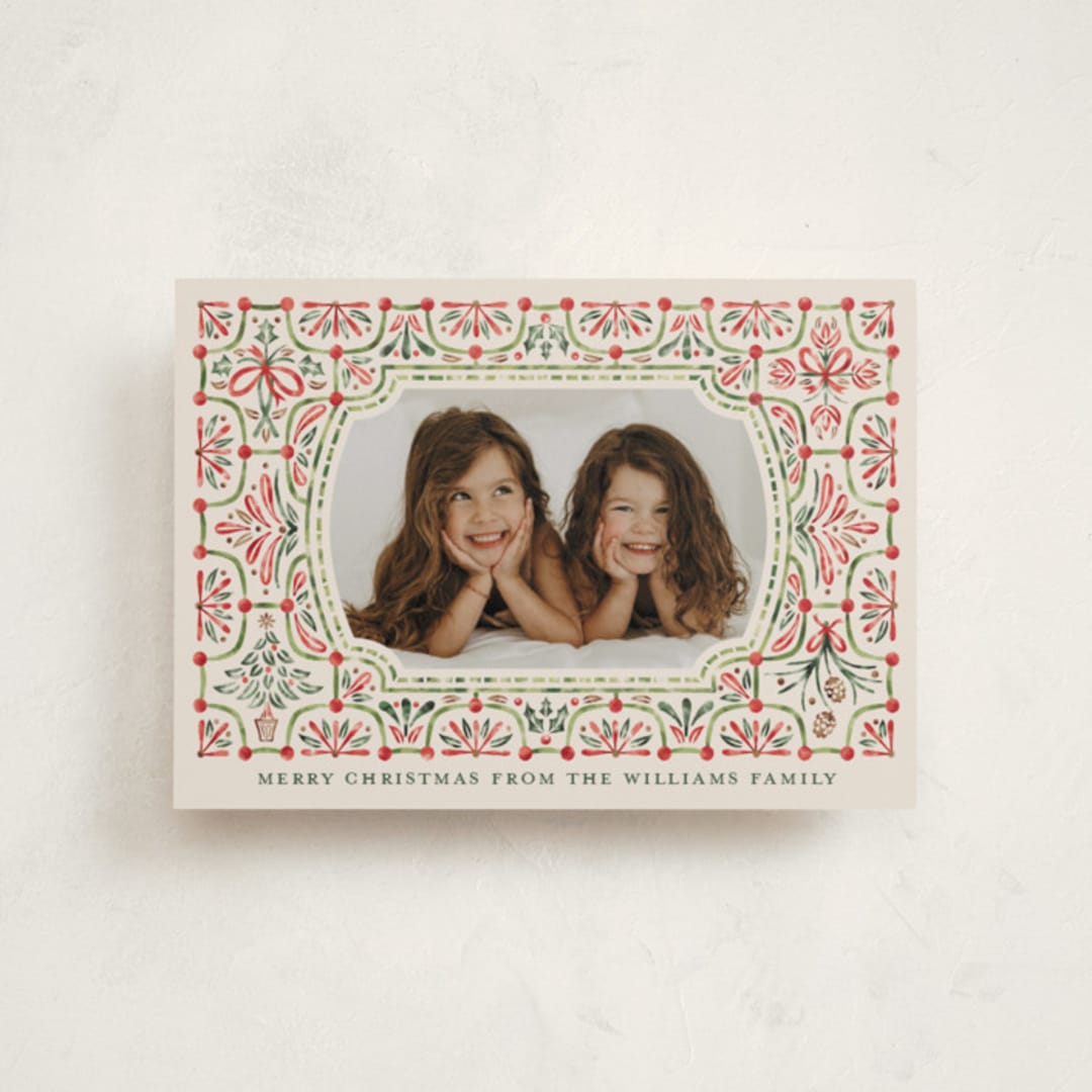"Festive Folk Frame" - Holiday Cards in Cranberry by Paper Sun Studio - Front