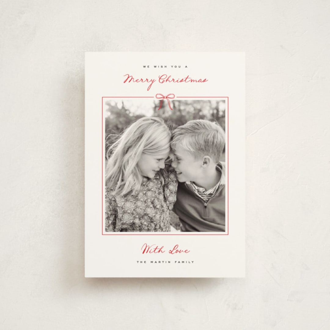 "Love Bow" - Holiday Cards in Berry by Kelly Schmidt - Front