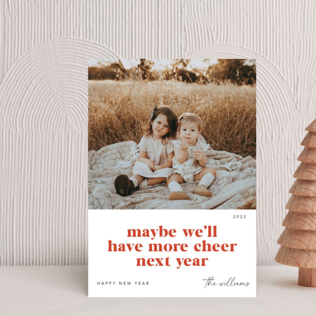 "More Cheer Next Year" - Holiday Cards in Peppermint by Robert and Stella - Front