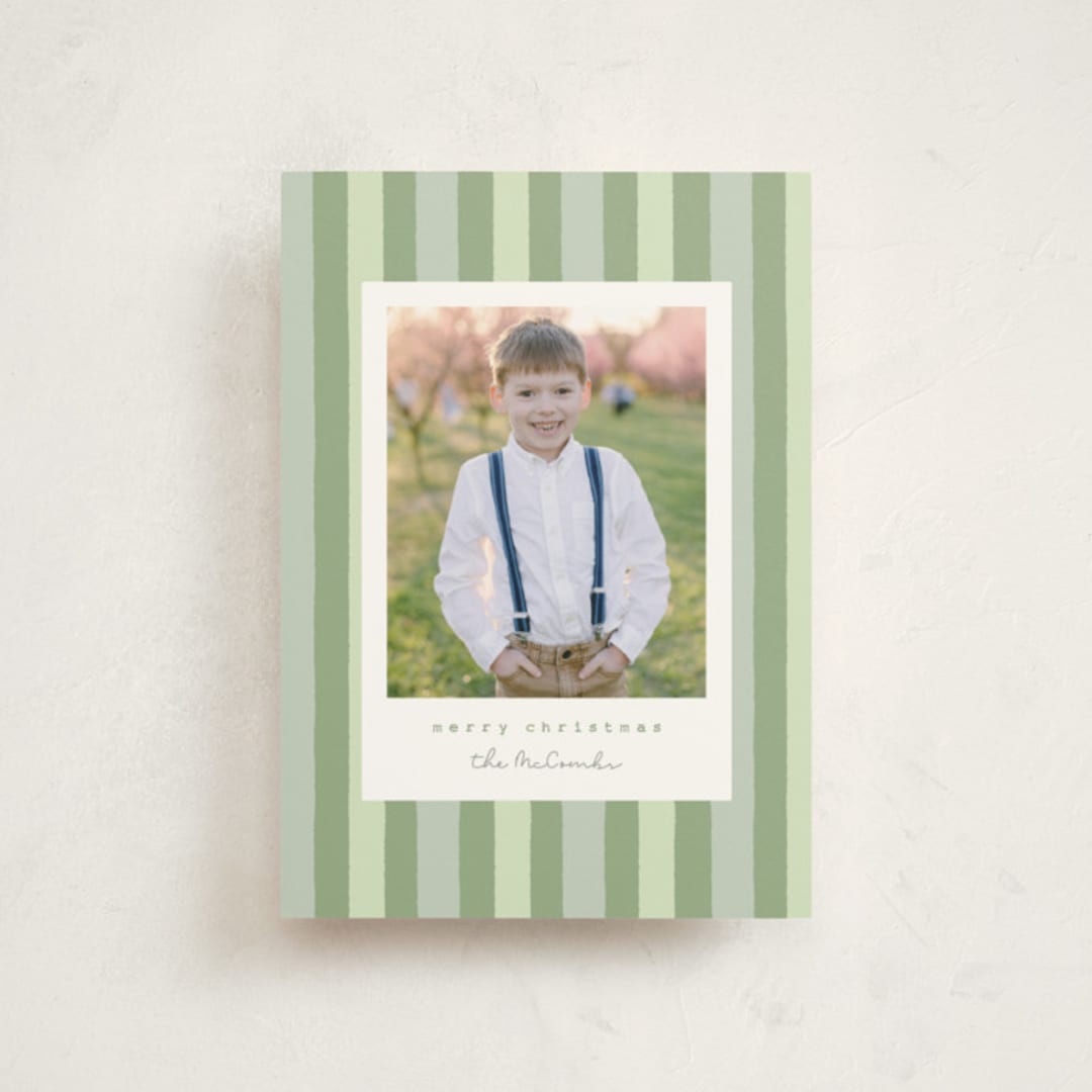 "Christmas stripe" - Holiday Cards in Sage by Sara Hicks Malone - Front