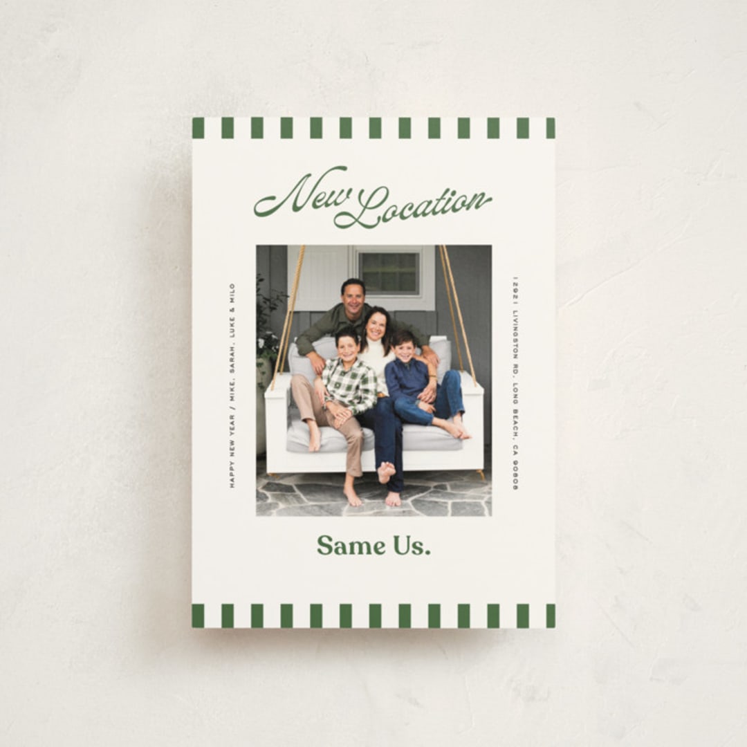 "New Location" - Holiday Cards in Spruce by Owl and Toad - Front