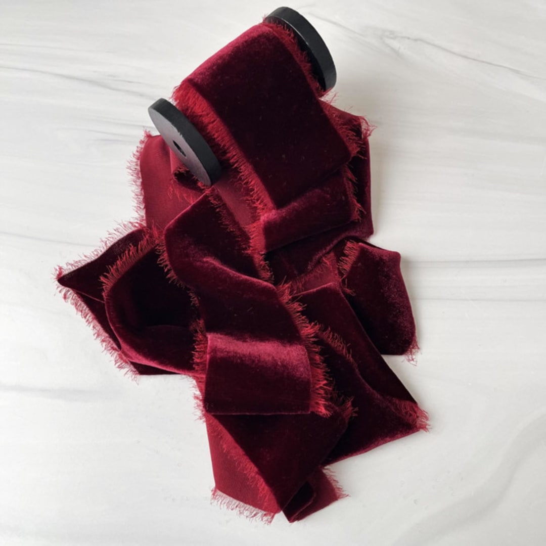 "2" Silk Velvet Ribbon - Scarlet" - Holiday Ribbons and Bows in red by Honey Silks Co