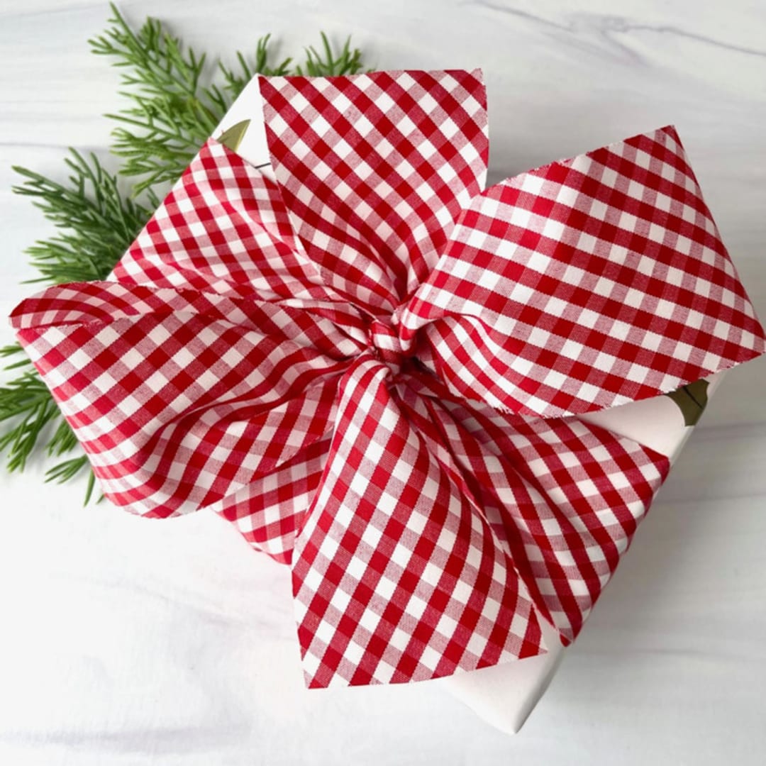 "Mini Gingham Check Holiday Ribbon" - Holiday Ribbons and Bows in red by Honey Silks Co