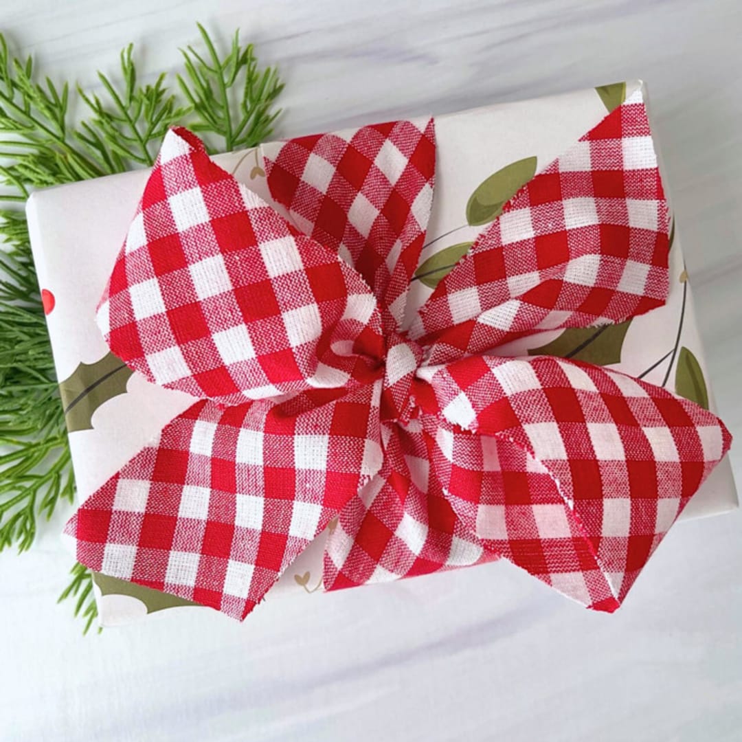 "Gingham Check Holiday Ribbon" - Holiday Ribbons and Bows in red by Honey Silks Co