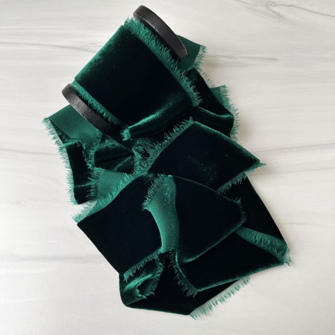"2" Silk Velvet Ribbon - Emerald" - Holiday Ribbons and Bows in green by Honey Silks Co