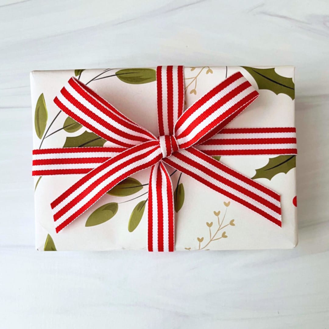 "Red and White Holiday Stripe 5/8" x 5 yards" - Holiday Ribbons and Bows in red by Honey Silks Co