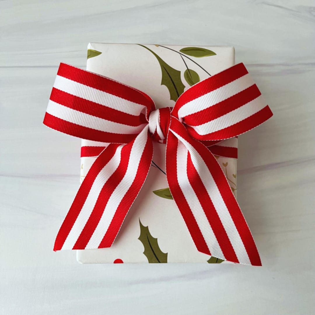 "Bold Stripe Holiday 1.5" x 5 yards" - Holiday Ribbons and Bows in red by Honey Silks Co